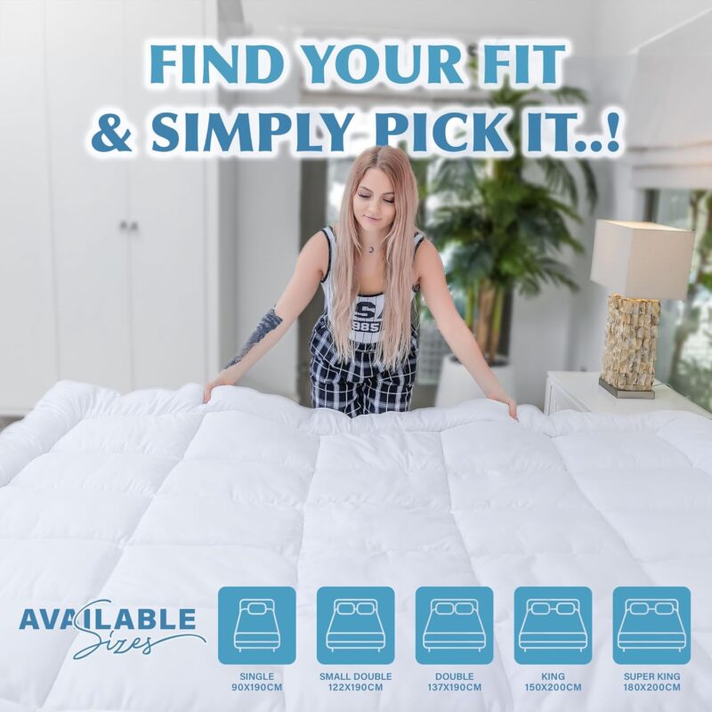Mattress Topper 4 Inch Thick - Quilted Topper with Fluffy Hypoallergenic Microfibre with Strong Corner Straps for Luxury & Comfort - Image 2