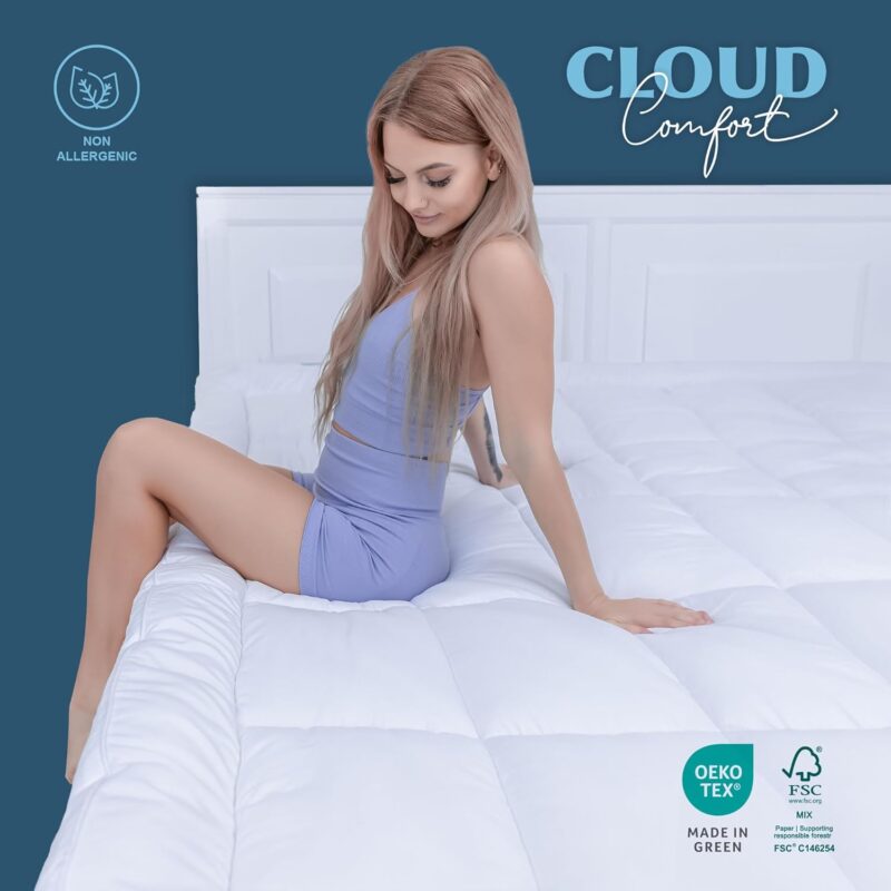 Mattress Topper 4 Inch Thick - Quilted Topper with Fluffy Hypoallergenic Microfibre with Strong Corner Straps for Luxury & Comfort - Image 3