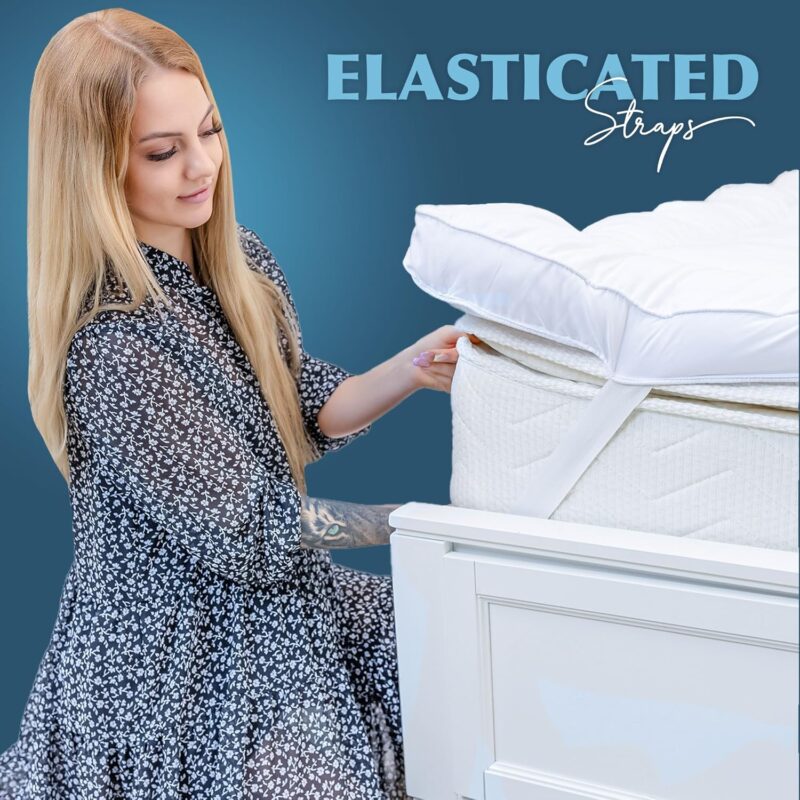 Mattress Topper 4 Inch Thick - Quilted Topper with Fluffy Hypoallergenic Microfibre with Strong Corner Straps for Luxury & Comfort - Image 4