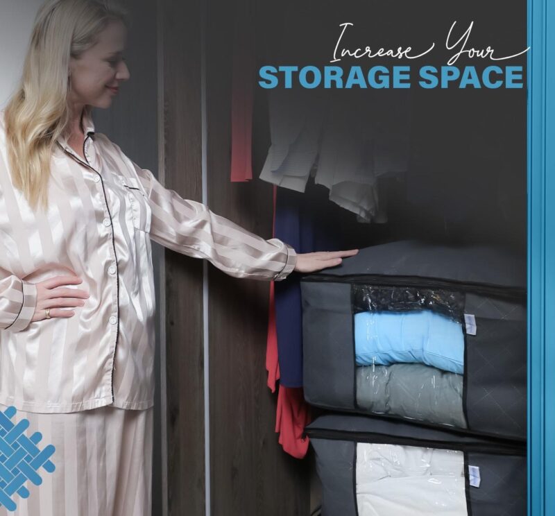 90L Large Storage Bags with Zips- 3 Pack Foldable Clothes Storage Bag Organizer- Grey - Image 6