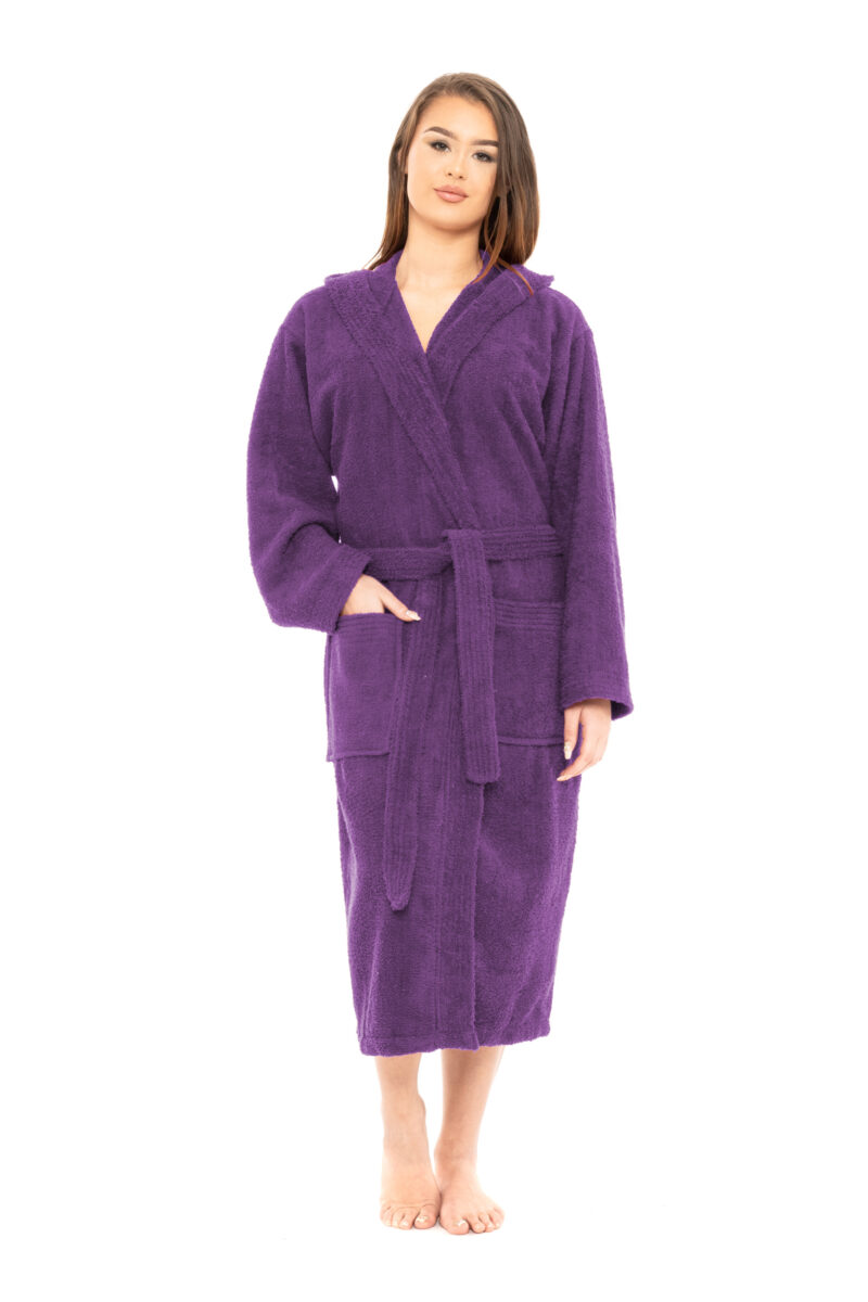Luxurious 100% Soft Cotton Towlling Bathrobe Dressing Gown Hooded Towel Changing Robe Spa Bath Towel Robe for Ladies & Gents - Image 11