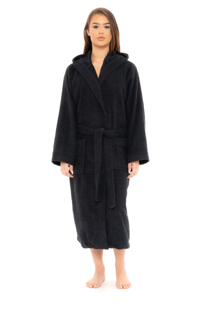 Luxurious 100% Soft Cotton Towlling Bathrobe Dressing Gown Hooded Towel Changing Robe Spa Bath Towel Robe for Ladies & Gents - Image 2