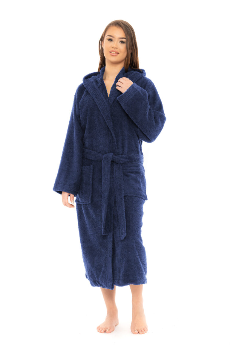 Luxurious 100% Soft Cotton Towlling Bathrobe Dressing Gown Hooded Towel Changing Robe Spa Bath Towel Robe for Ladies & Gents - Image 10