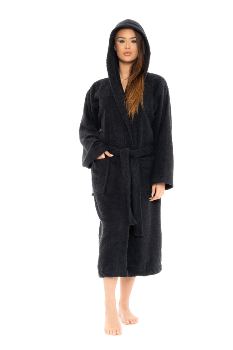 Luxurious 100% Soft Cotton Towlling Bathrobe Dressing Gown Hooded Towel Changing Robe Spa Bath Towel Robe for Ladies & Gents - Image 5